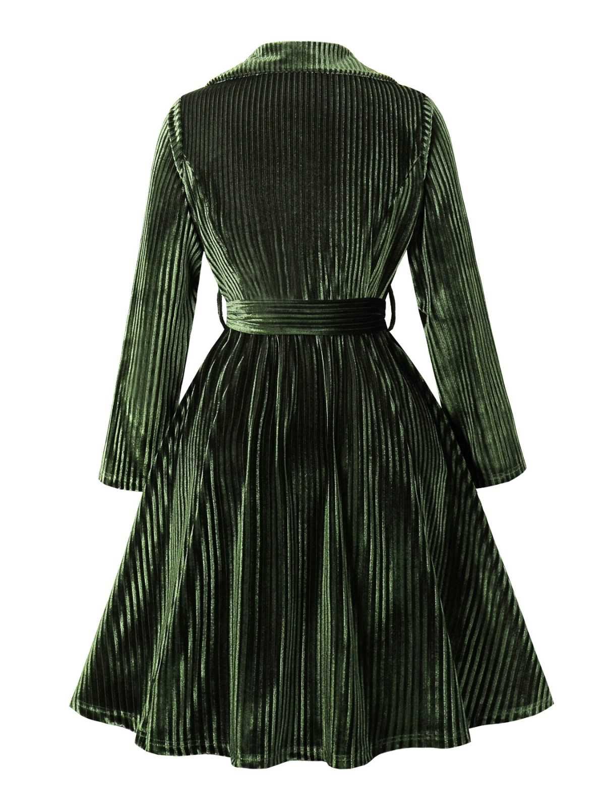 Robe de Noël verte en velours côtelé manches longues des années 1950 - Image 2