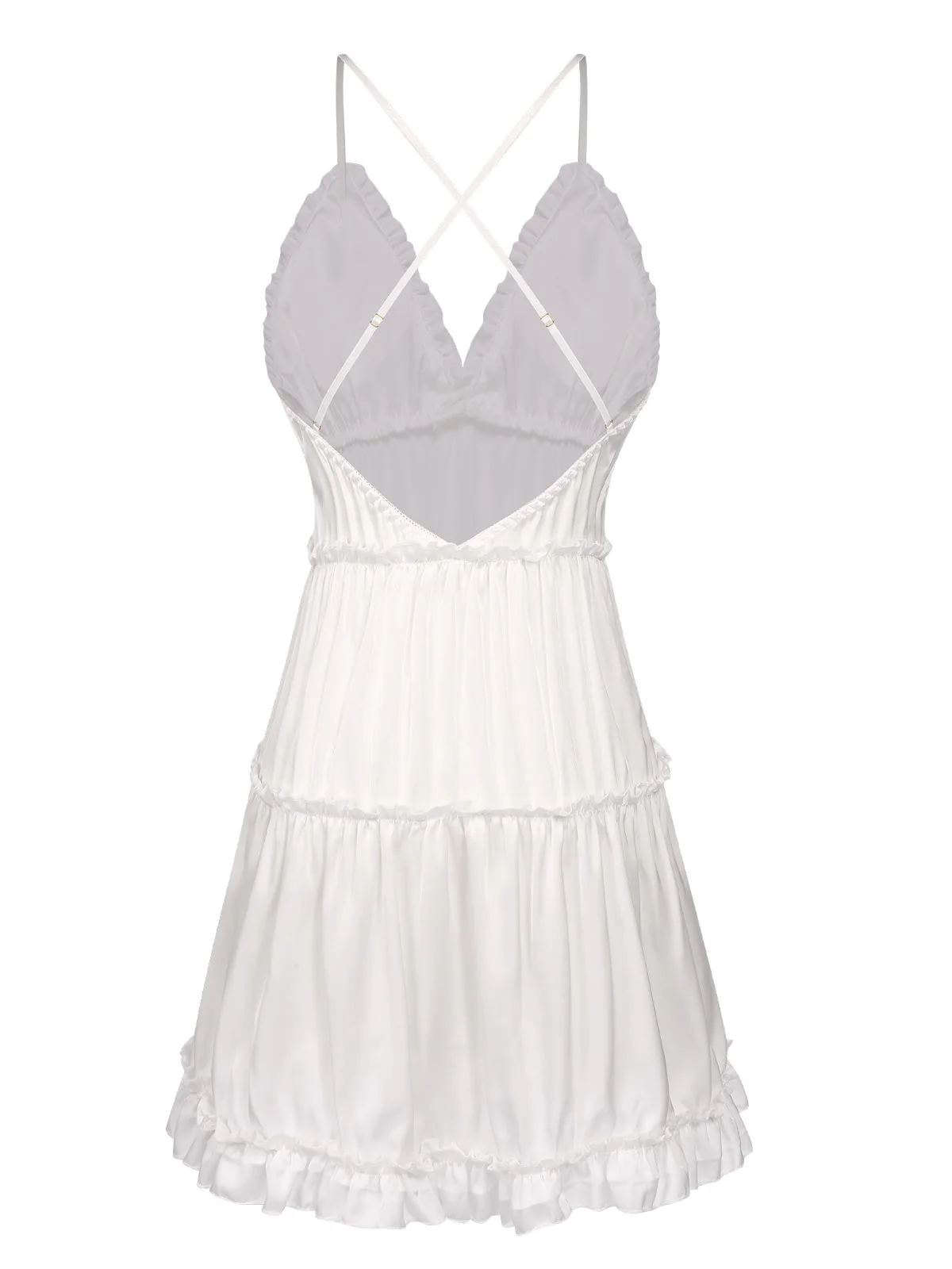 Robe de nuit à bretelles spaghetti froissée unie des années 1950 - Image 3