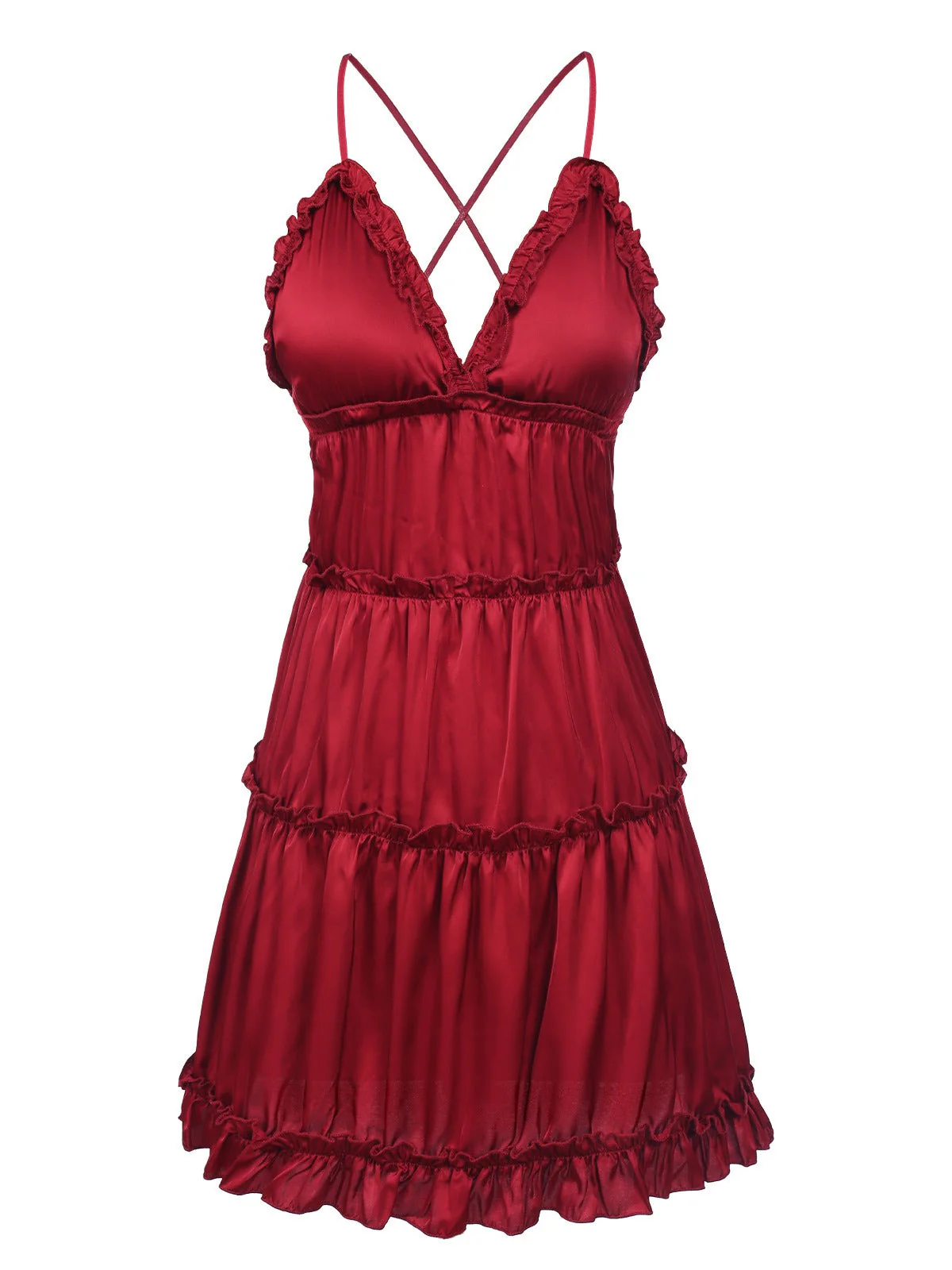 Robe de nuit à bretelles spaghetti froissée unie des années 1950 - Image 6