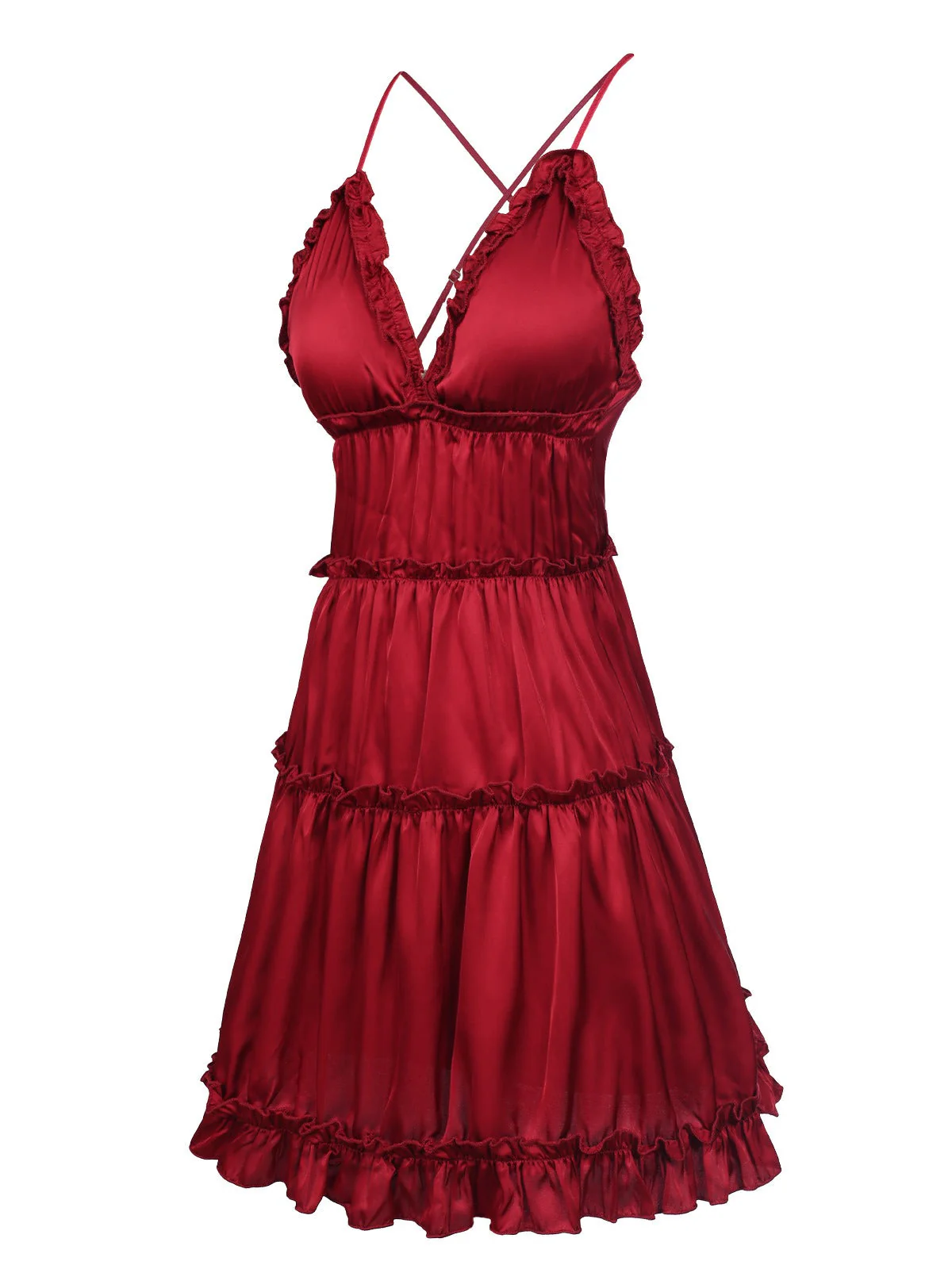 Robe de nuit à bretelles spaghetti froissée unie des années 1950 - Image 7