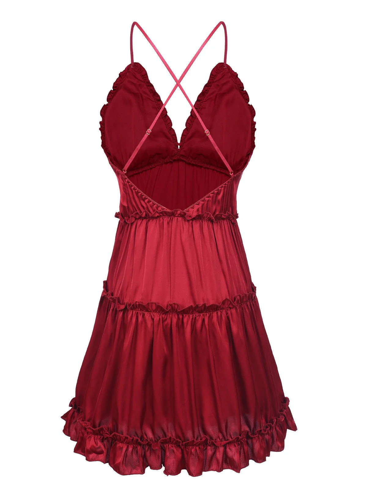 Robe de nuit à bretelles spaghetti froissée unie des années 1950 - Image 8