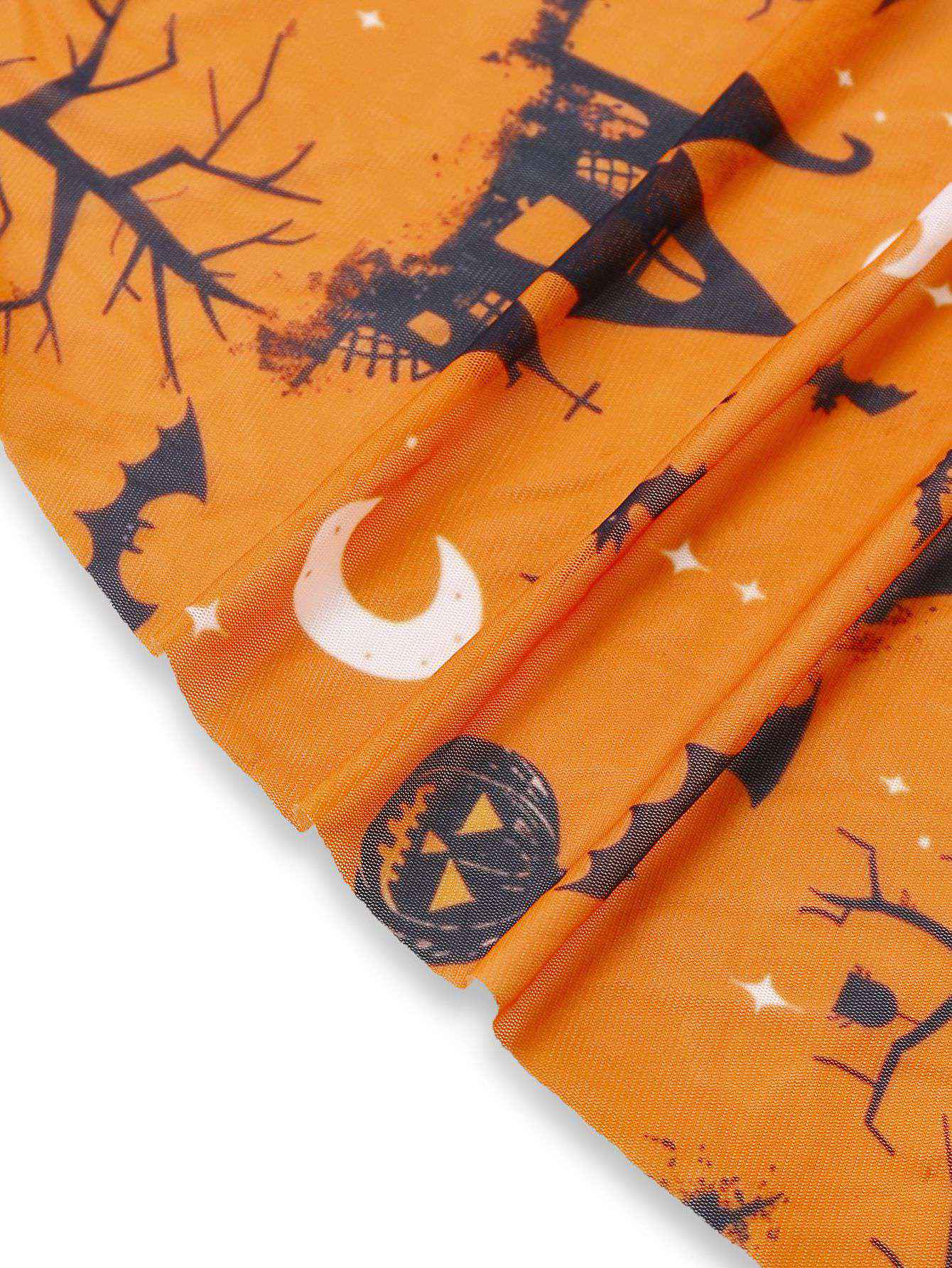 Robe de nuit orange col licou en dentelle imprimée citrouille d'Halloween années 1970 - Image 5