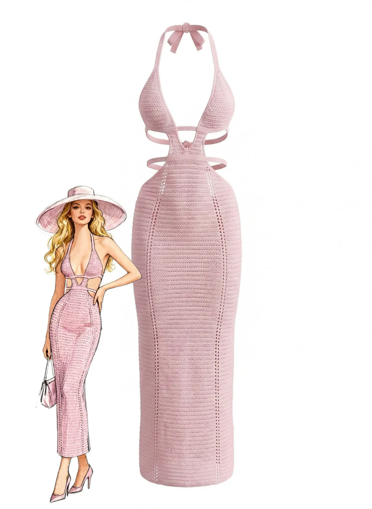 Robe de plage crochet coupe dos nu et ajourée années 1930