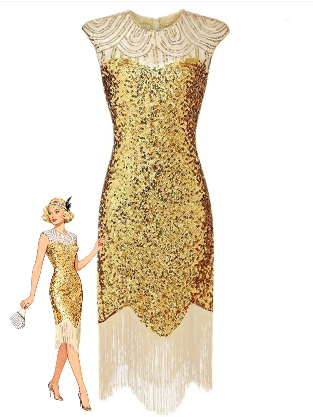 Robe de soirée à paillettes et franges des années 1920 - Image 4