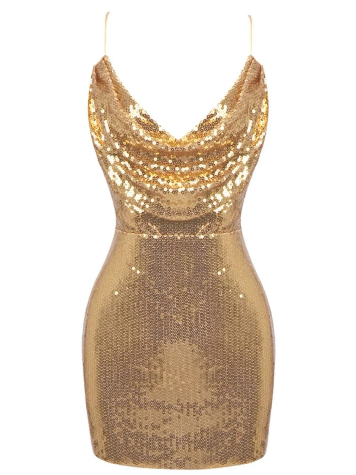 Robe de soirée courte à paillettes dorées années 1970