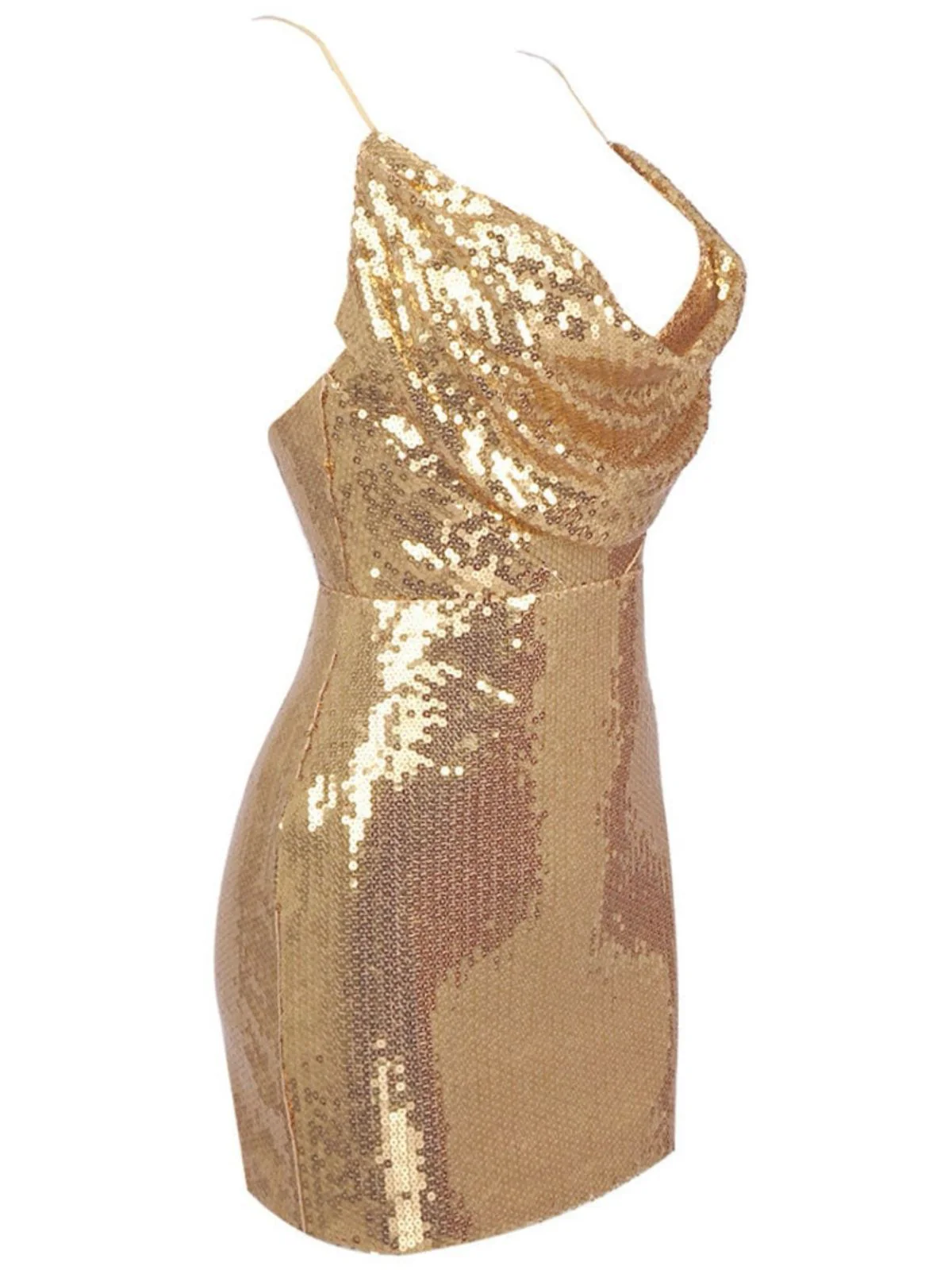 Robe de soirée courte à paillettes dorées années 1970 - Image 2