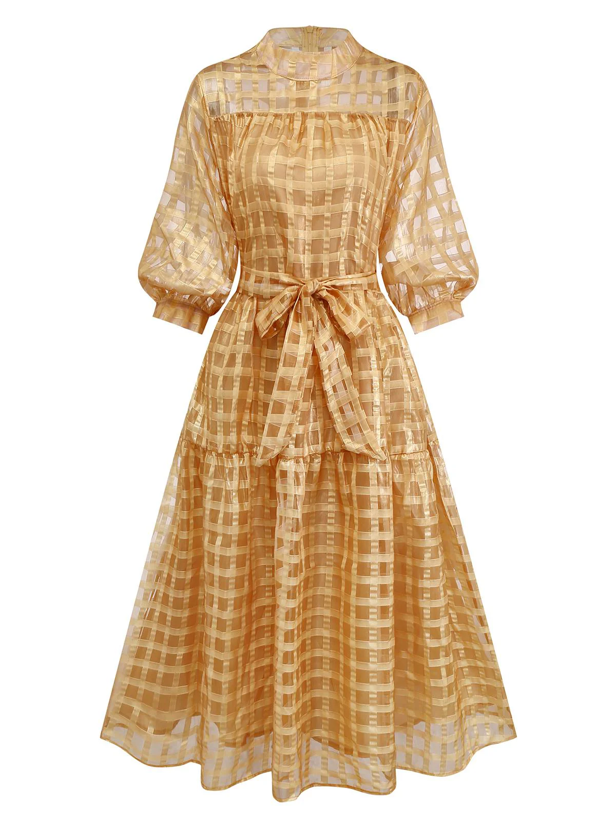 Robe de soirée mi-longue manches bouffantes en maille dorée des années 1940 - Image 2