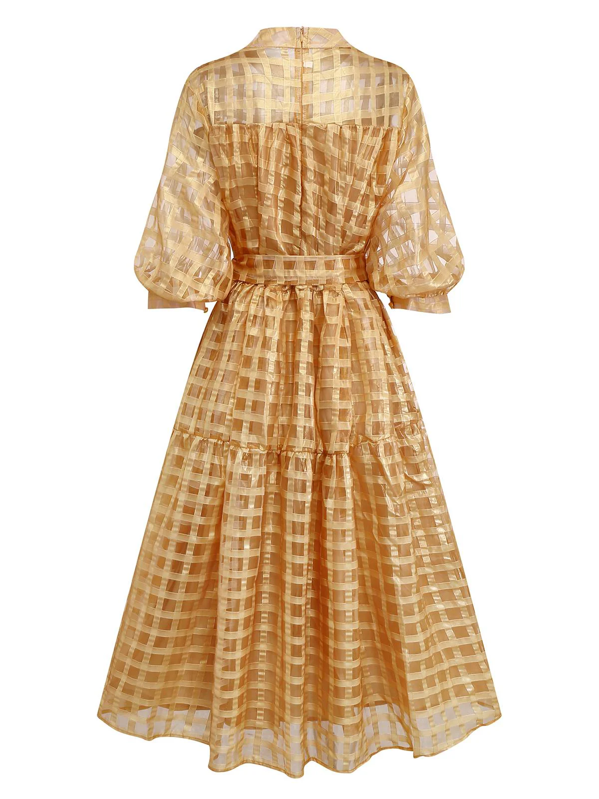 Robe de soirée mi-longue manches bouffantes en maille dorée des années 1940 - Image 3