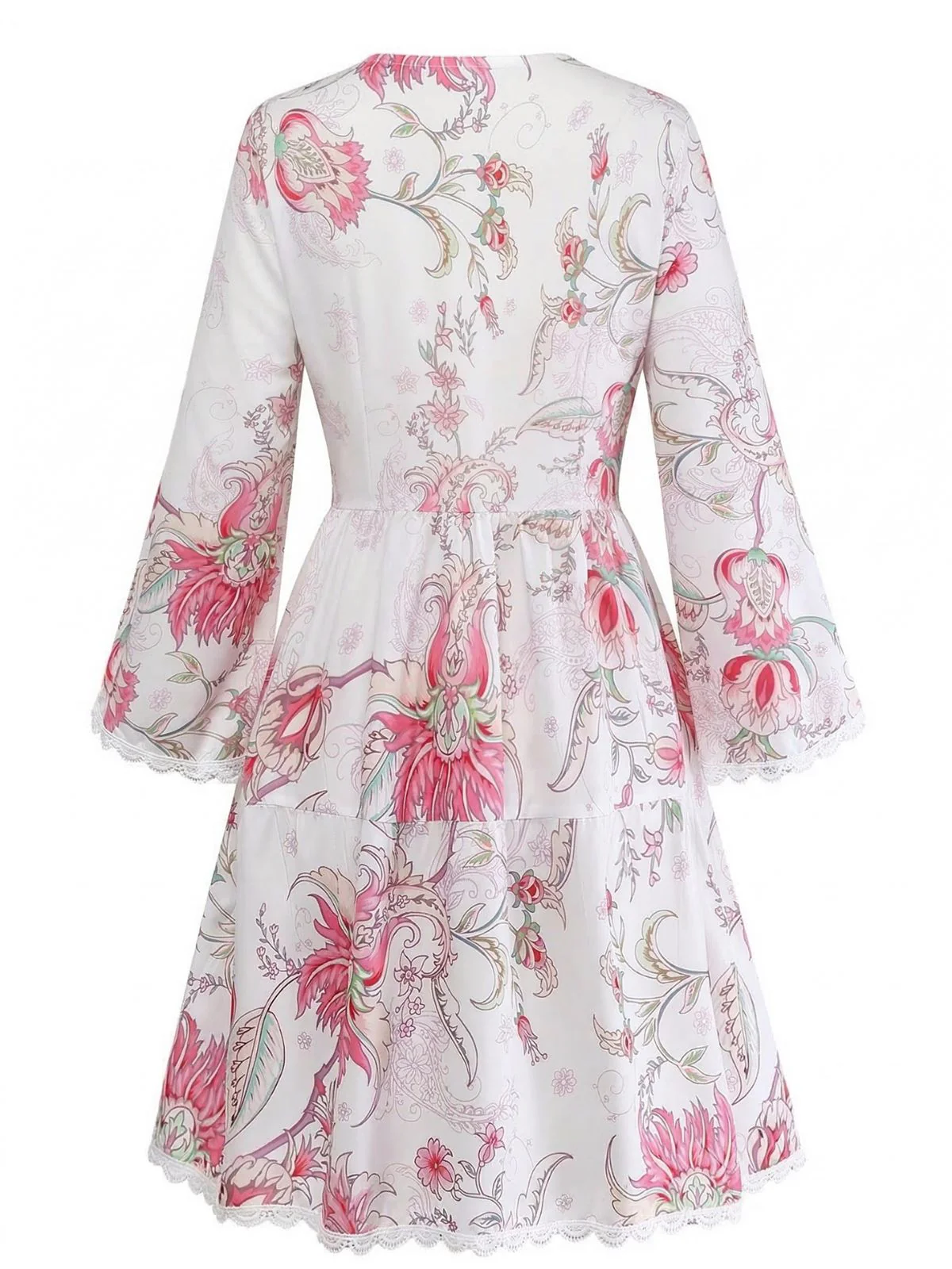 Robe dentelle rose imprimé floral ajouré col V années 1960 - Image 2