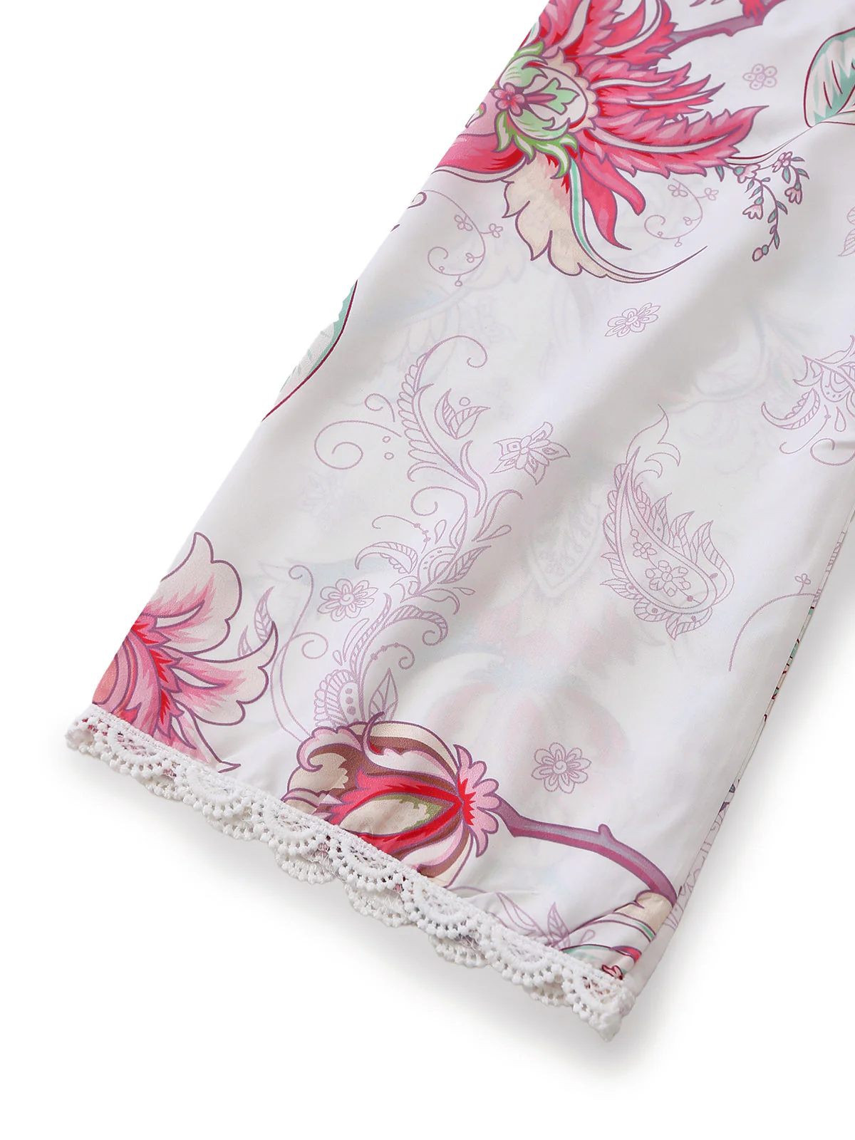 Robe dentelle rose imprimé floral ajouré col V années 1960 - Image 3
