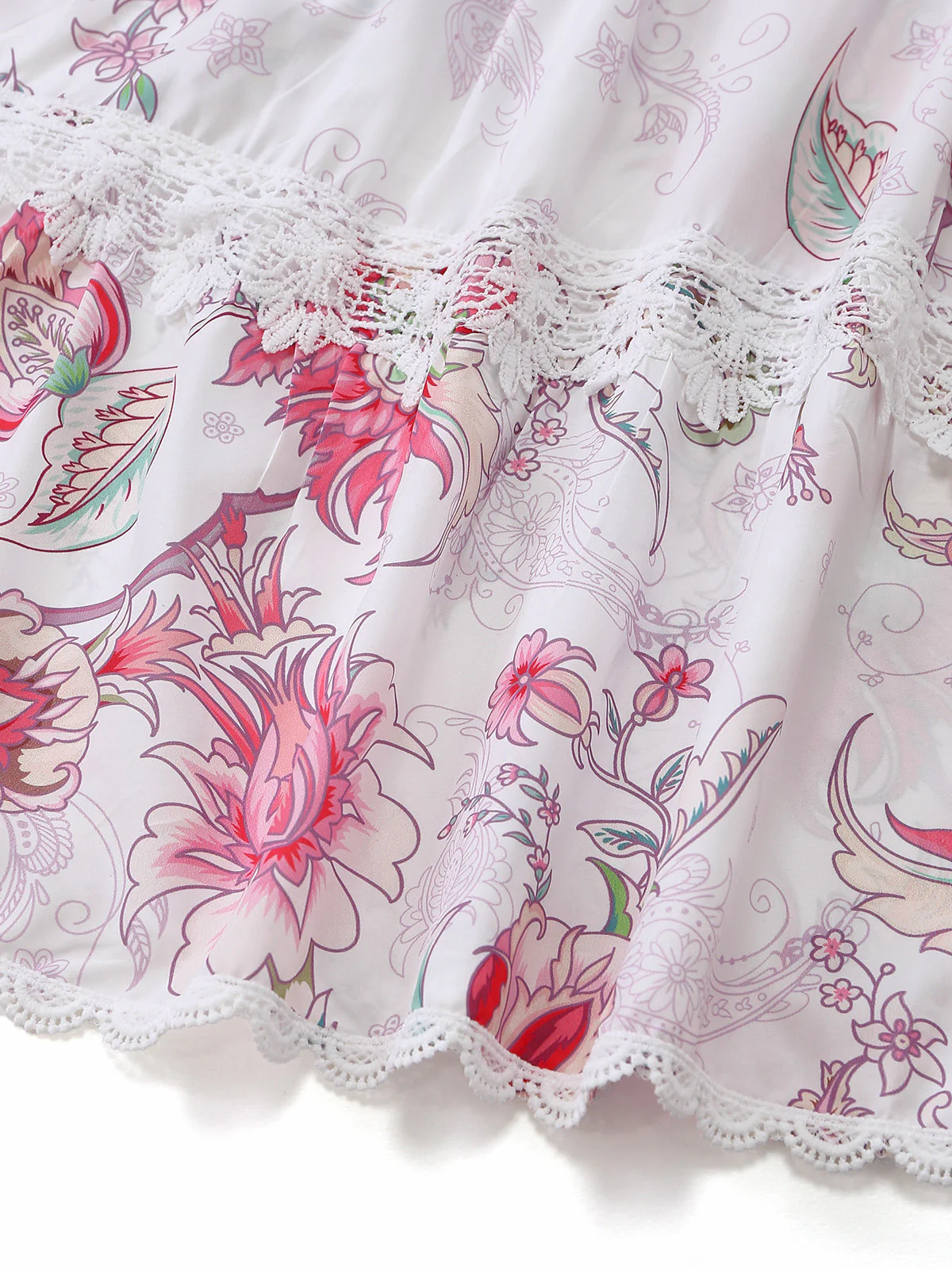 Robe dentelle rose imprimé floral ajouré col V années 1960 - Image 5