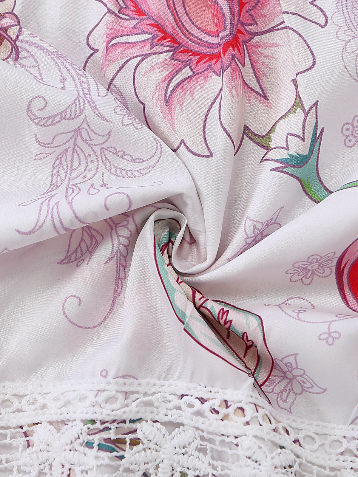 Robe dentelle rose imprimé floral ajouré col V années 1960 - Image 6
