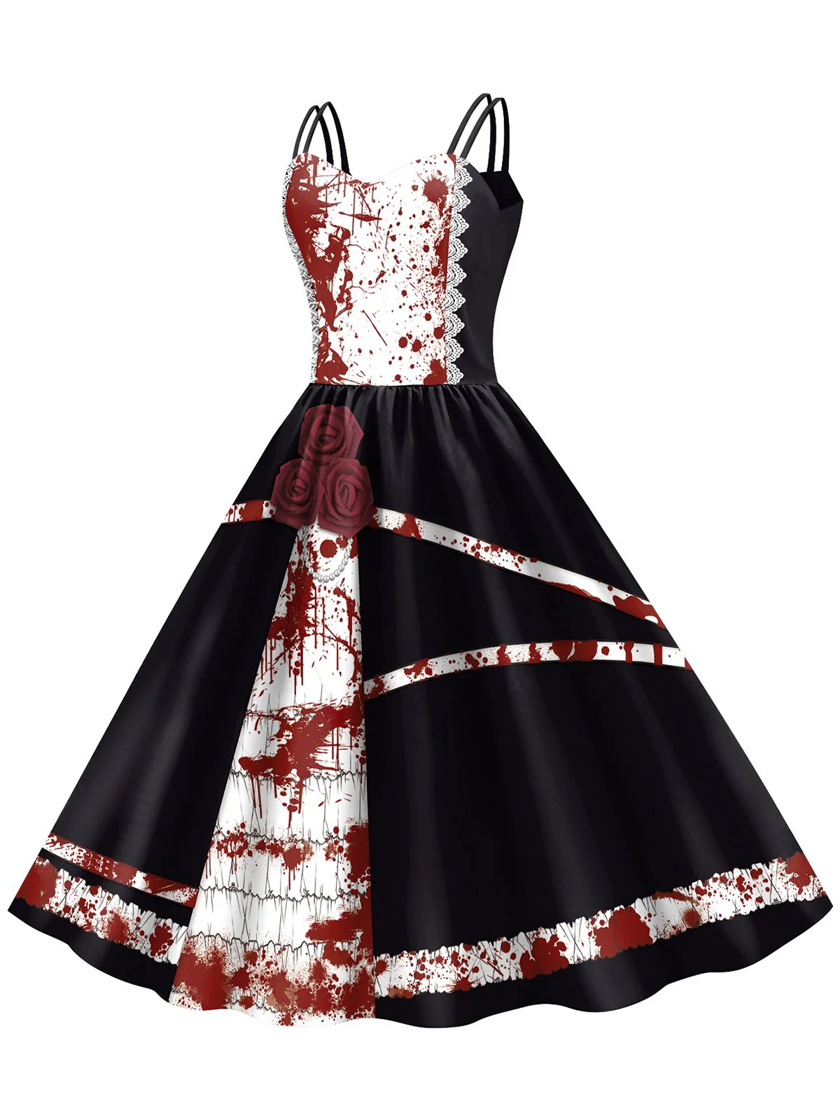 Robe d'Halloween doubles bretelles et roses sanglantes des années 1950 - Image 2