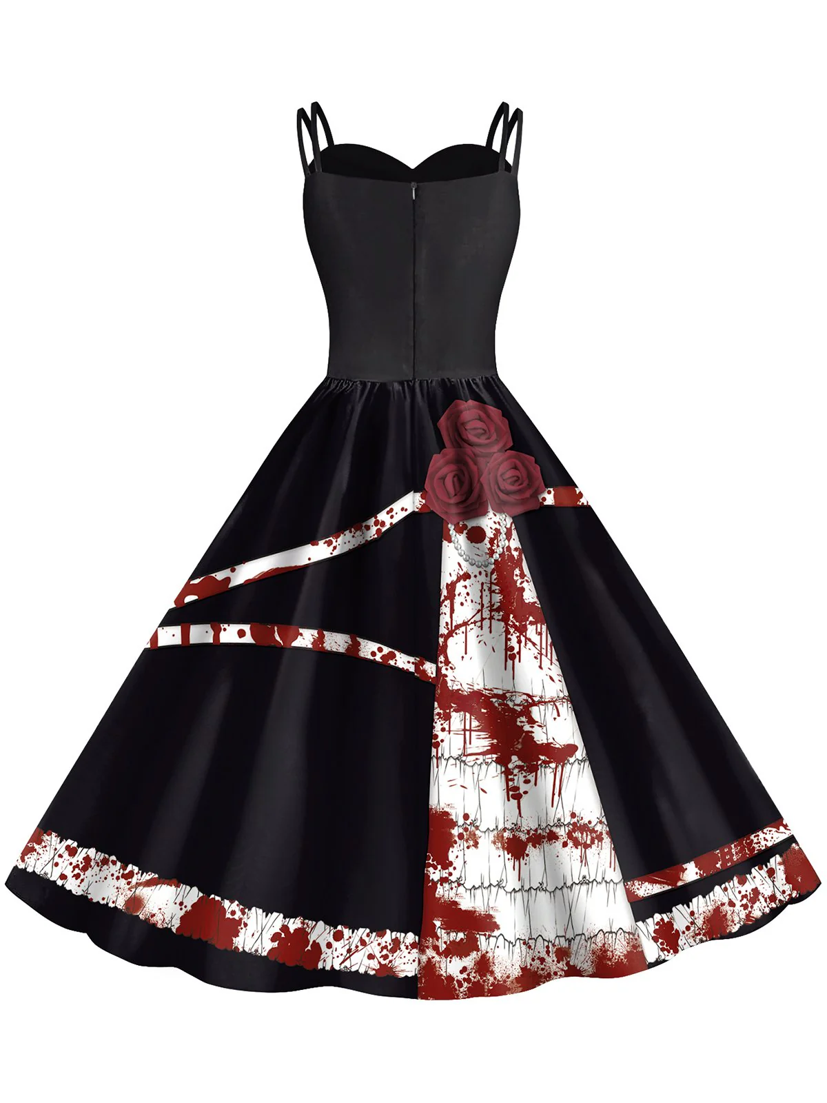 Robe d'Halloween doubles bretelles et roses sanglantes des années 1950 - Image 3