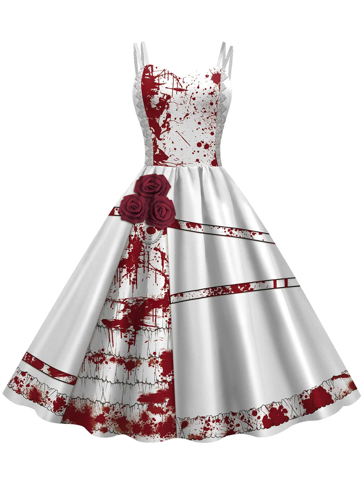 Robe d'Halloween doubles bretelles et roses sanglantes des années 1950 - Image 4
