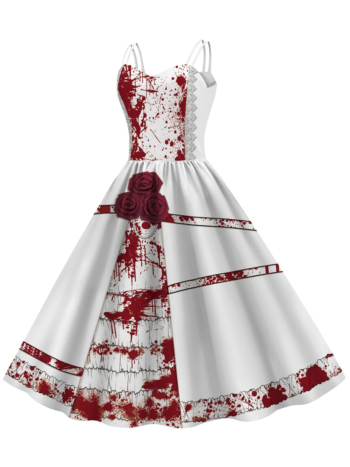 Robe d'Halloween doubles bretelles et roses sanglantes des années 1950 - Image 5