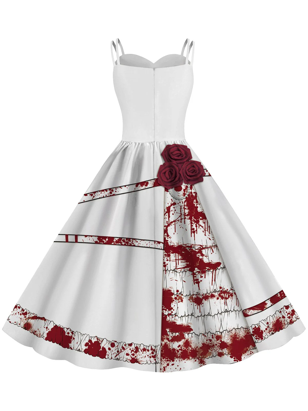 Robe d'Halloween doubles bretelles et roses sanglantes des années 1950 - Image 6
