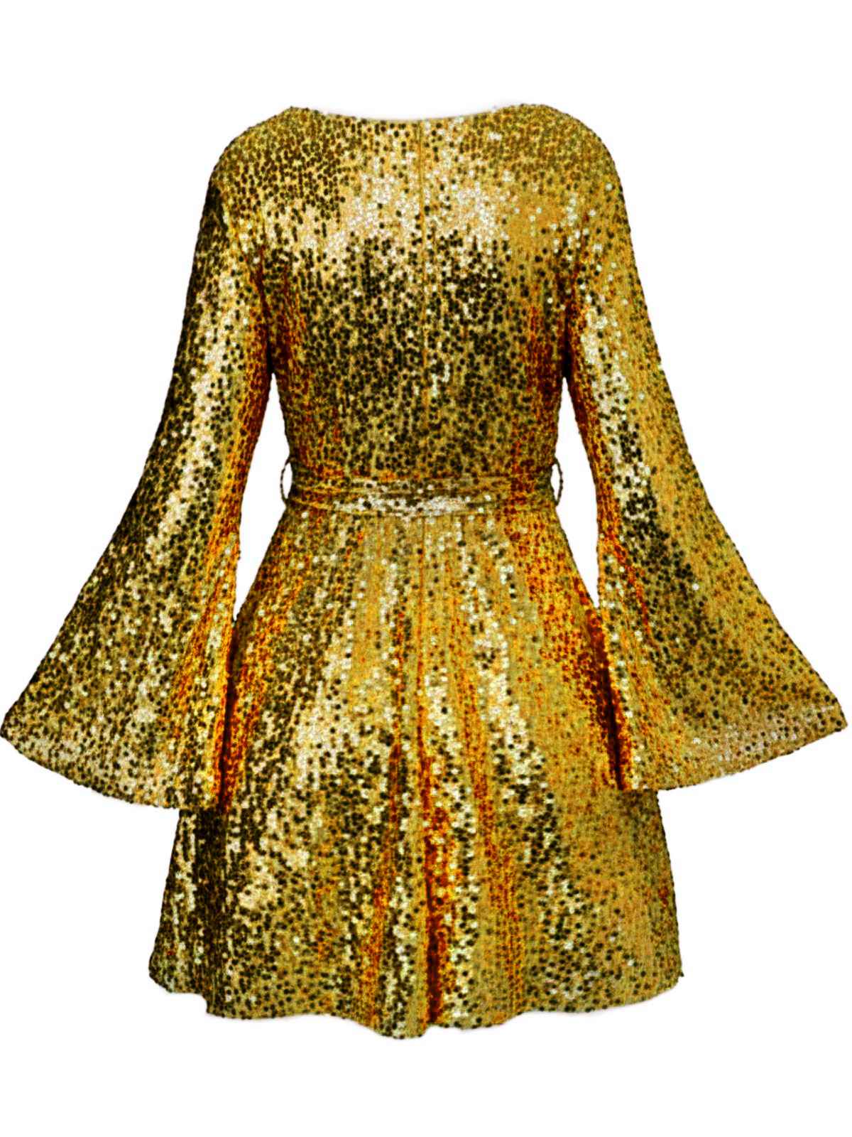 Robe disco à sequins col en V et manches évasées années 70 - Image 11