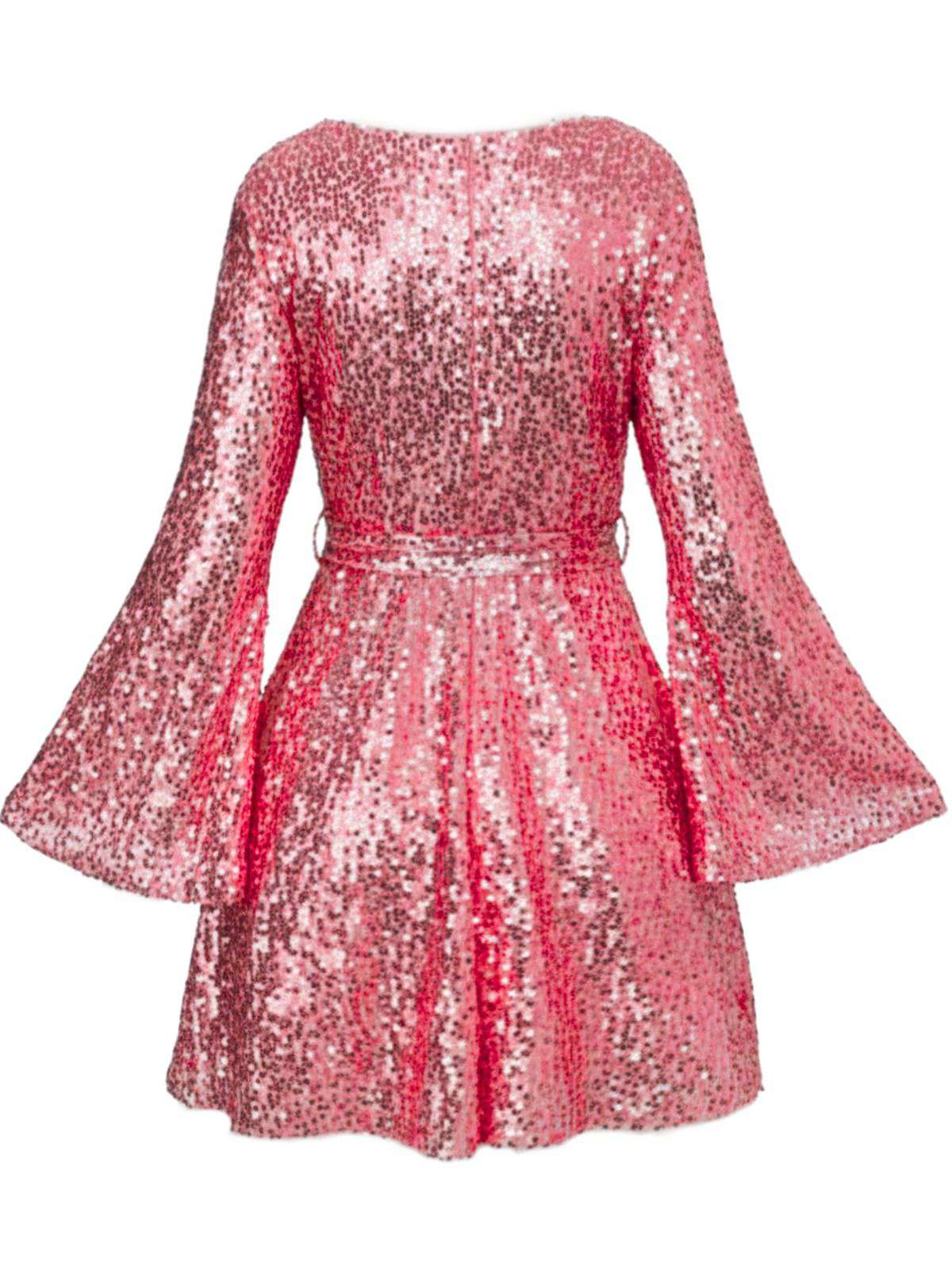 Robe disco à sequins col en V et manches évasées années 70 - Image 3