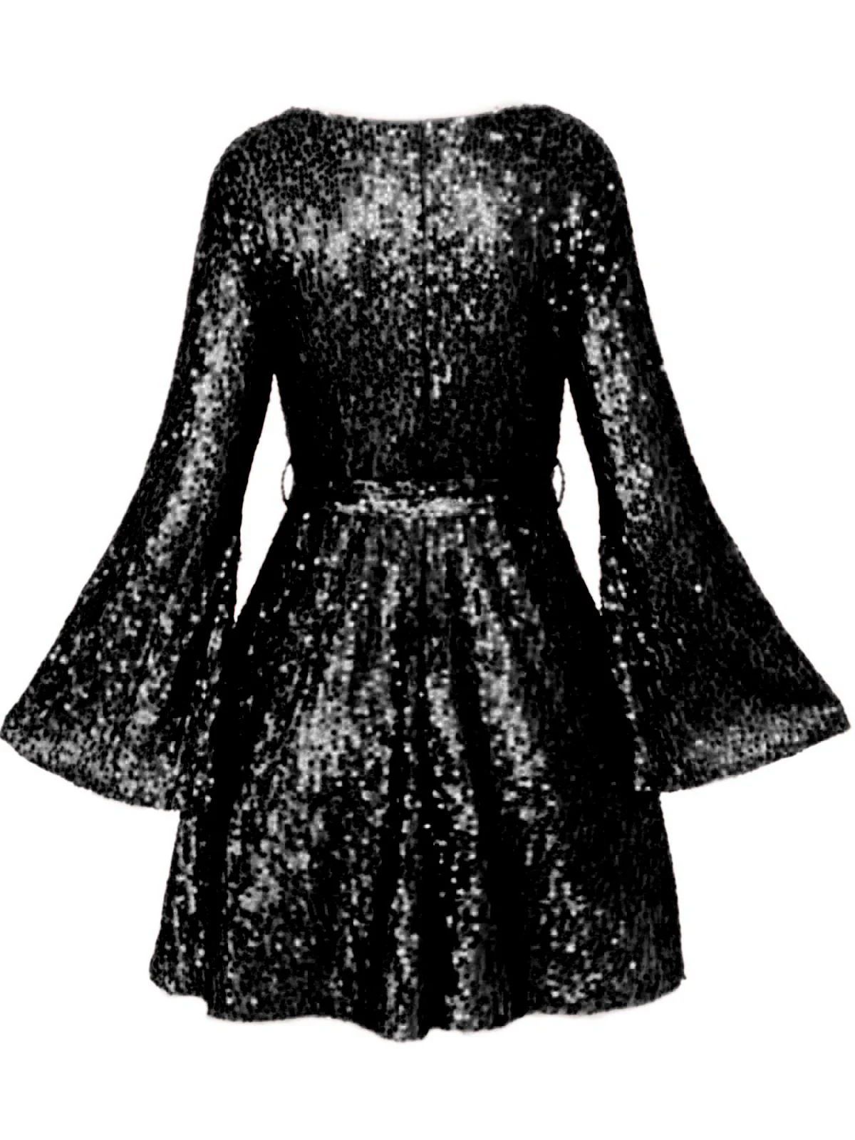 Robe disco à sequins col en V et manches évasées années 70 - Image 5