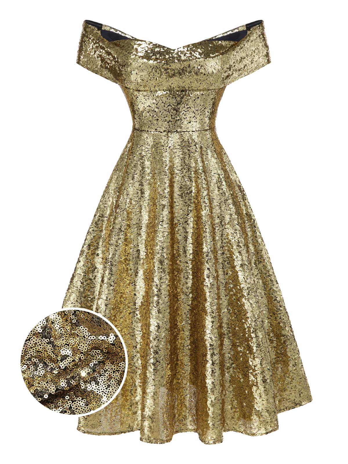 Robe dorée paillettes et épaules dénudées années 1950 - Image 3