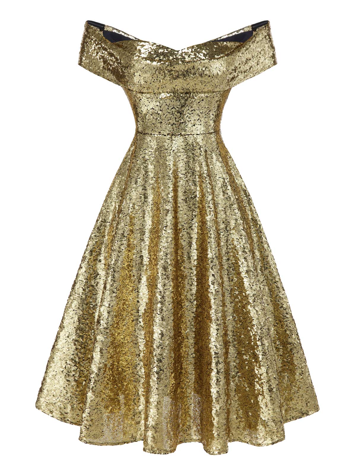 Robe dorée paillettes et épaules dénudées années 1950 - Image 4