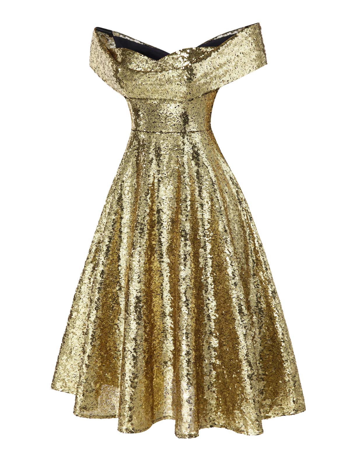 Robe dorée paillettes et épaules dénudées années 1950 - Image 5