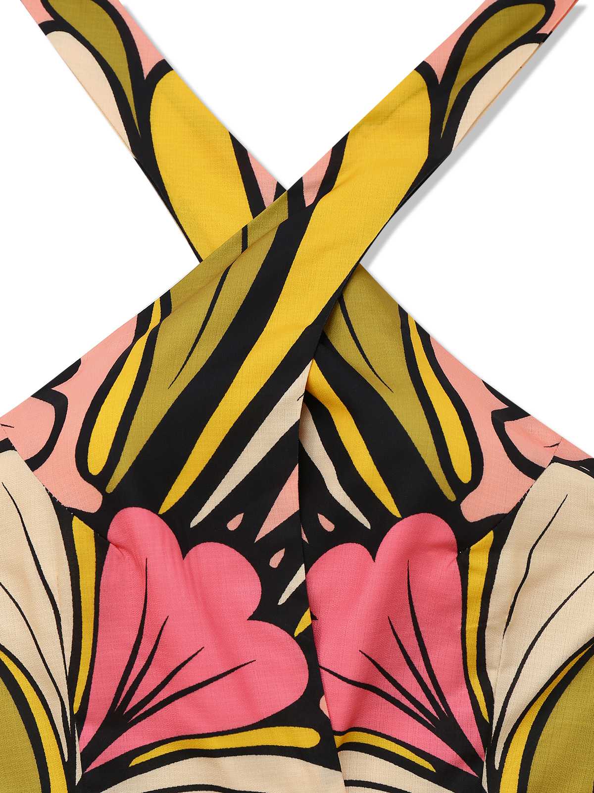 Robe dos nu à fleurs style bohème avec ceinture des années 1970 - Image 3