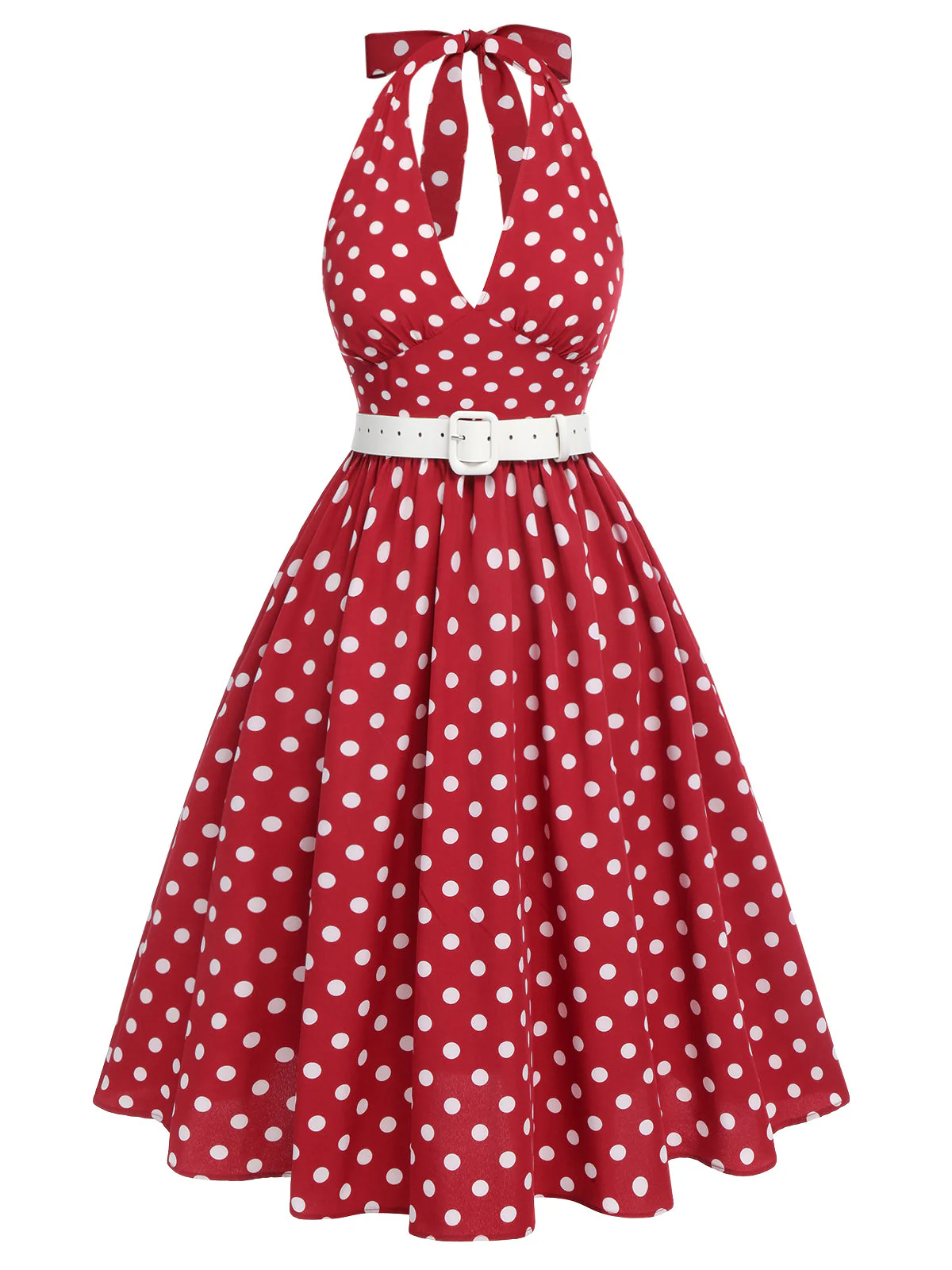 Robe dos nu à pois rouge des années 1950 avec ensemble d'accessoires - Image 3