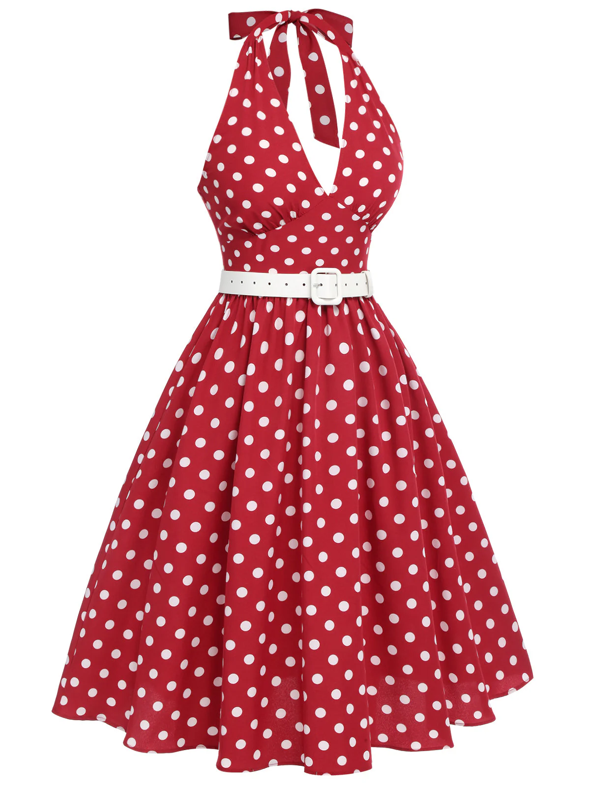 Robe dos nu à pois rouge des années 1950 avec ensemble d'accessoires - Image 4