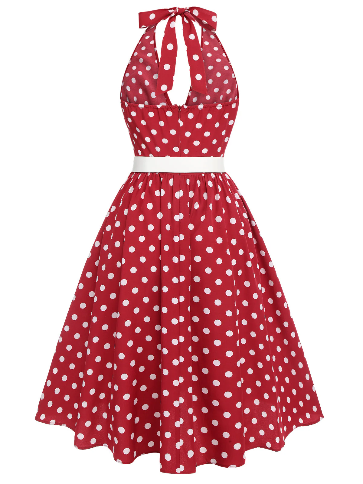 Robe dos nu à pois rouge des années 1950 avec ensemble d'accessoires - Image 5