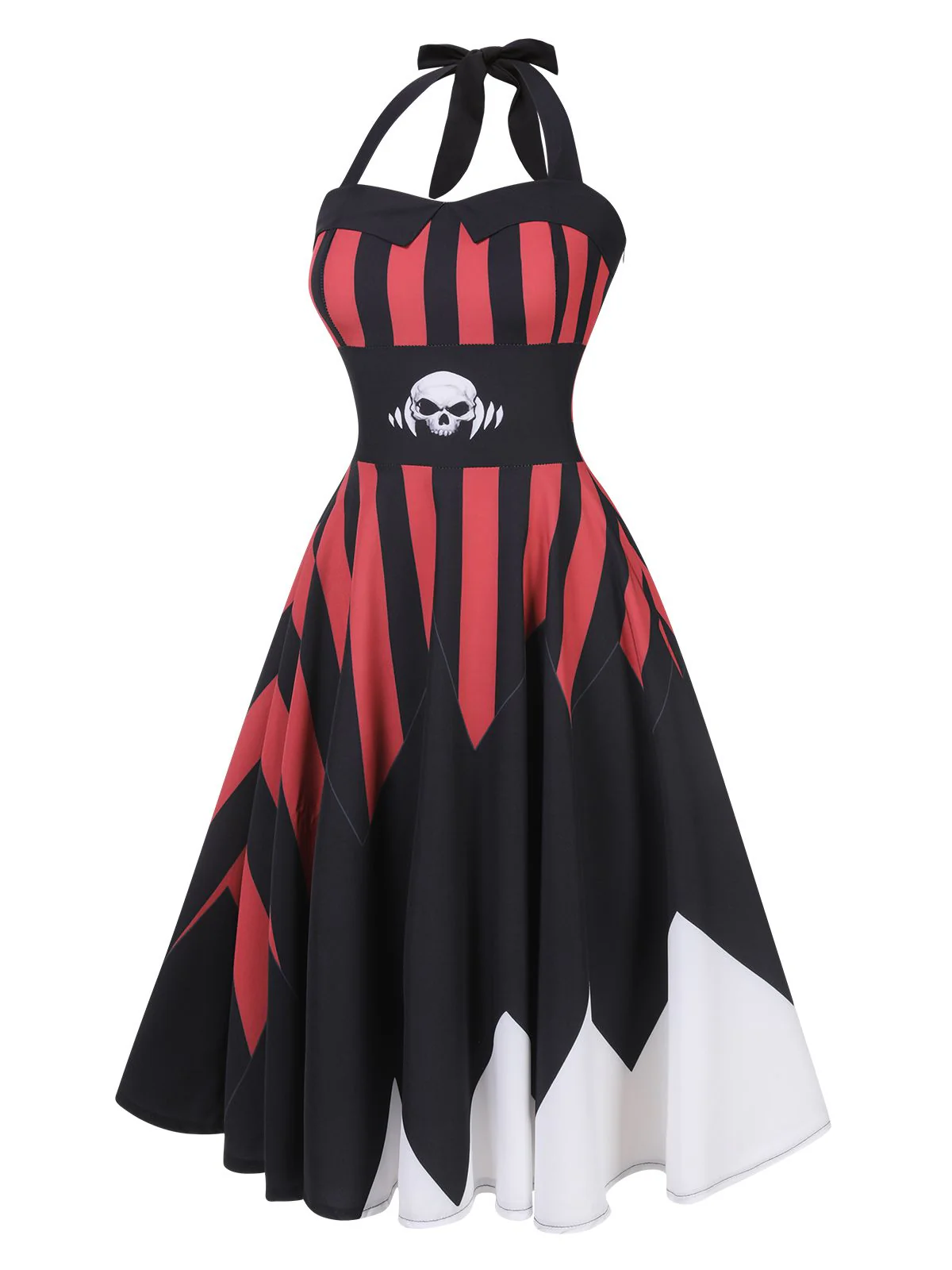 Robe dos nu à rayures noires et rouges avec tête de mort des années 1950 - Image 3