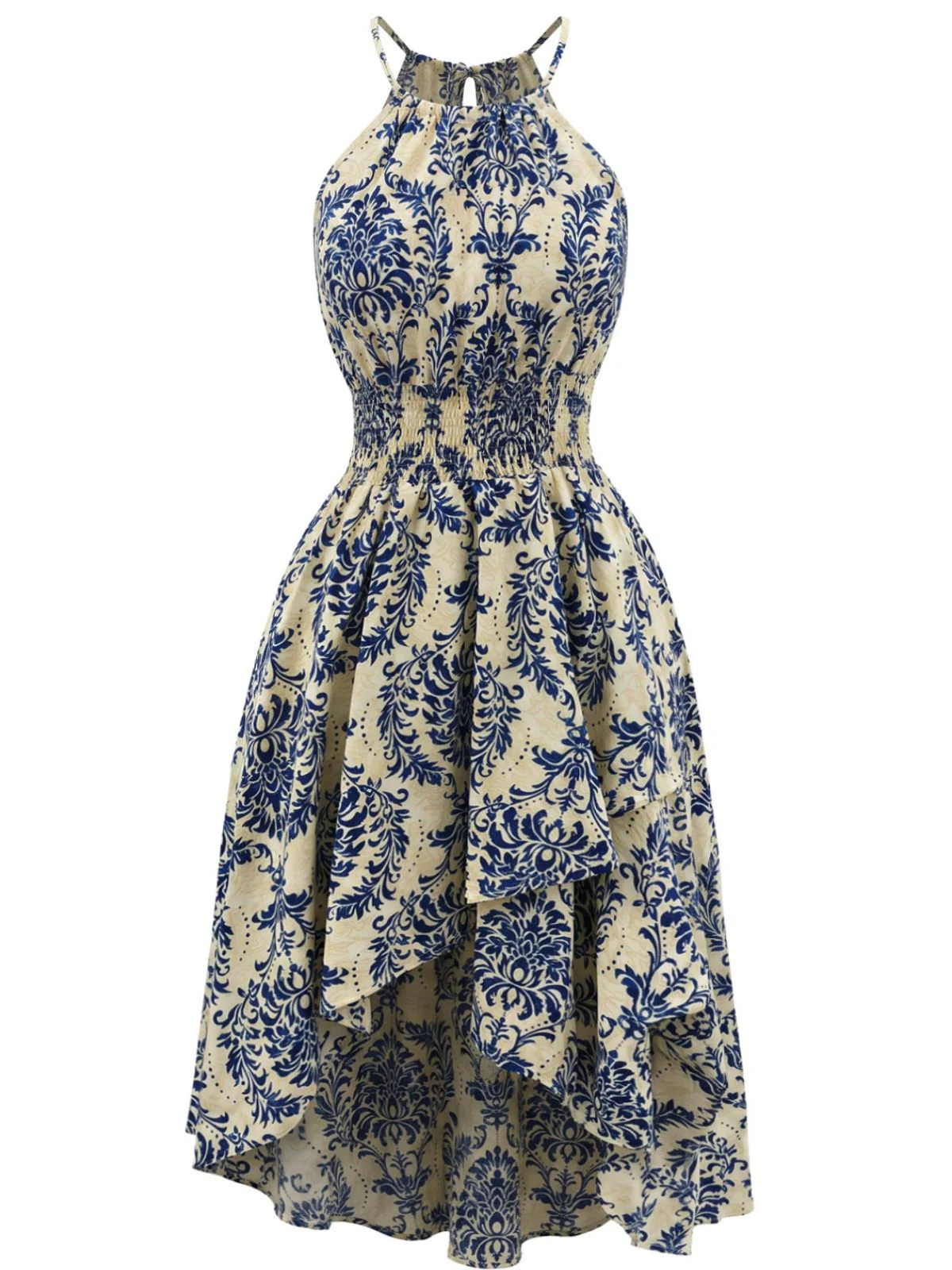 Robe dos nu bleue motif floral et liseré années 1940 - Image 2