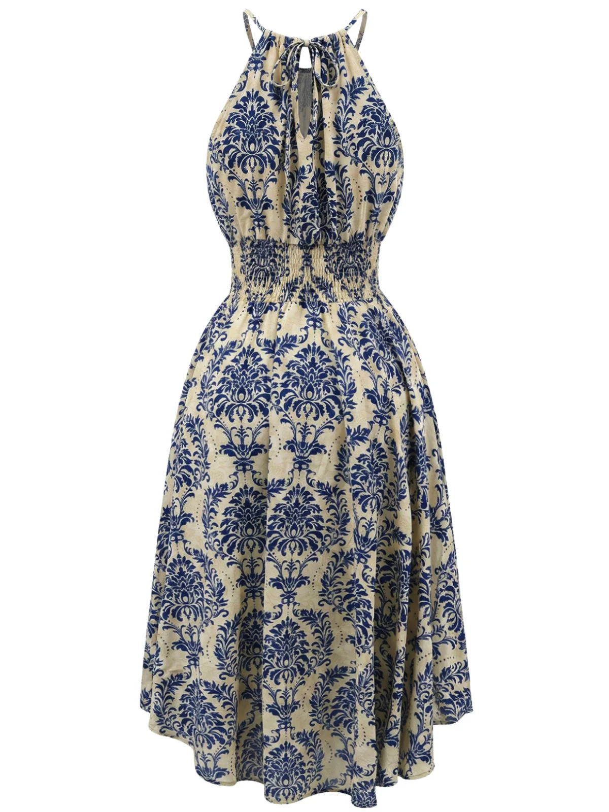 Robe dos nu bleue motif floral et liseré années 1940 - Image 3