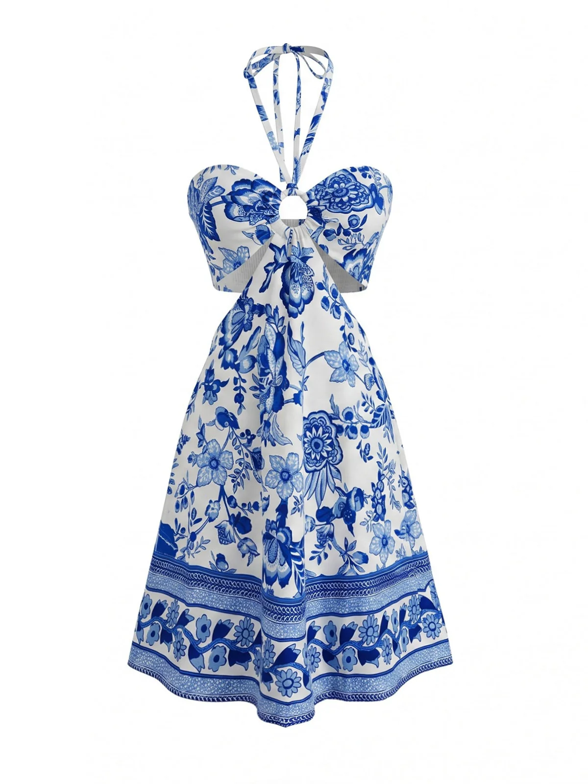 Robe Dos-Nu Fleur Bleu Bohème Années 50 - Image 2