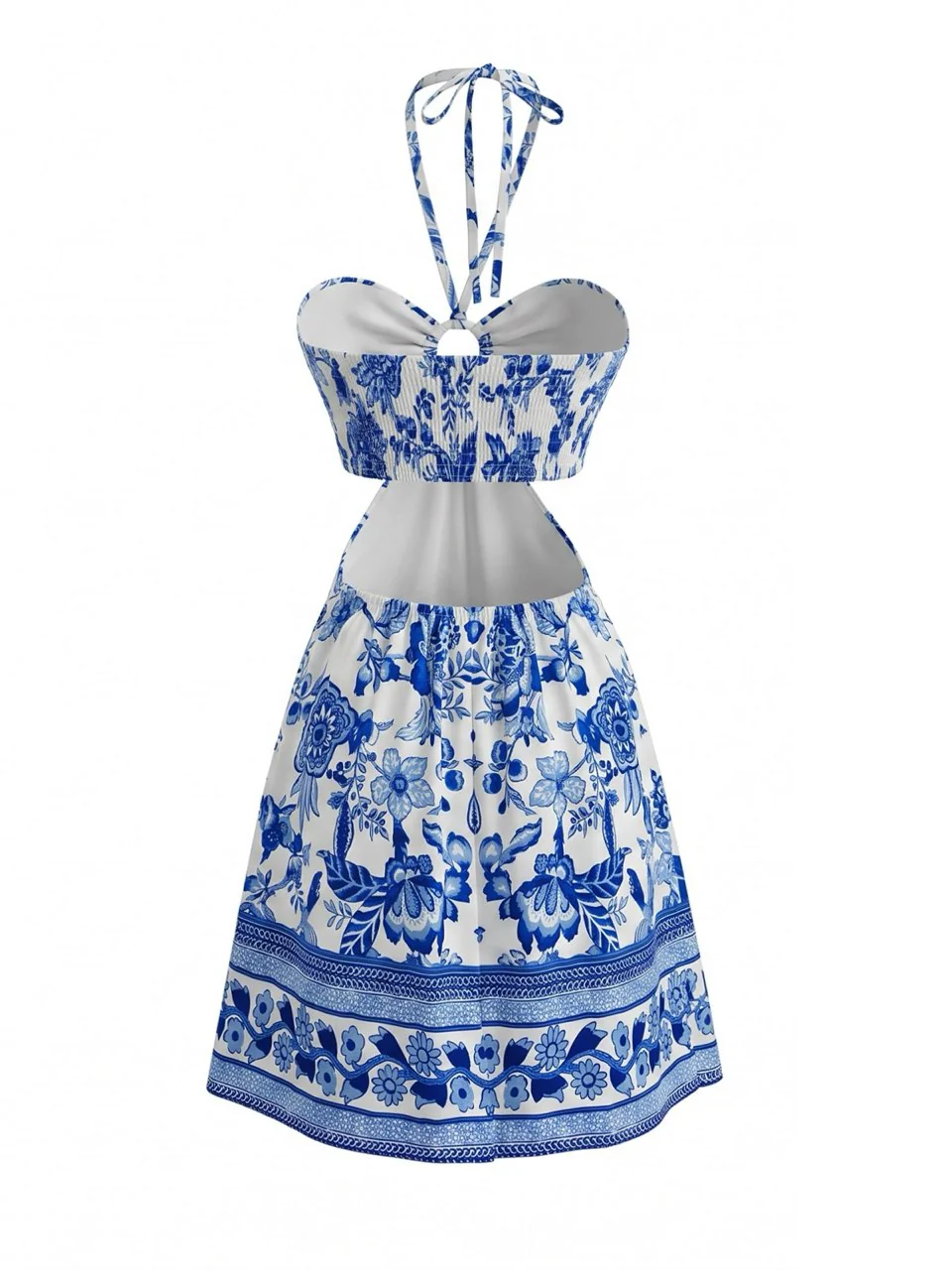 Robe Dos-Nu Fleur Bleu Bohème Années 50 - Image 3