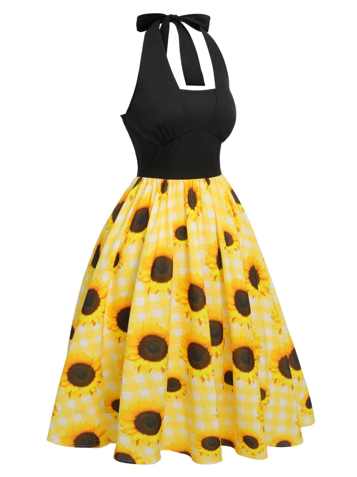 Robe dos nu jaune à carreaux tournesol des années 1950 - Image 3