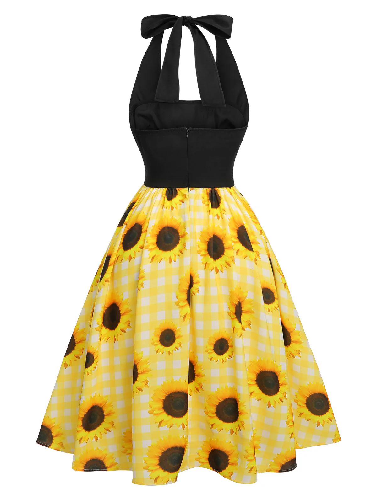 Robe dos nu jaune à carreaux tournesol des années 1950 - Image 4