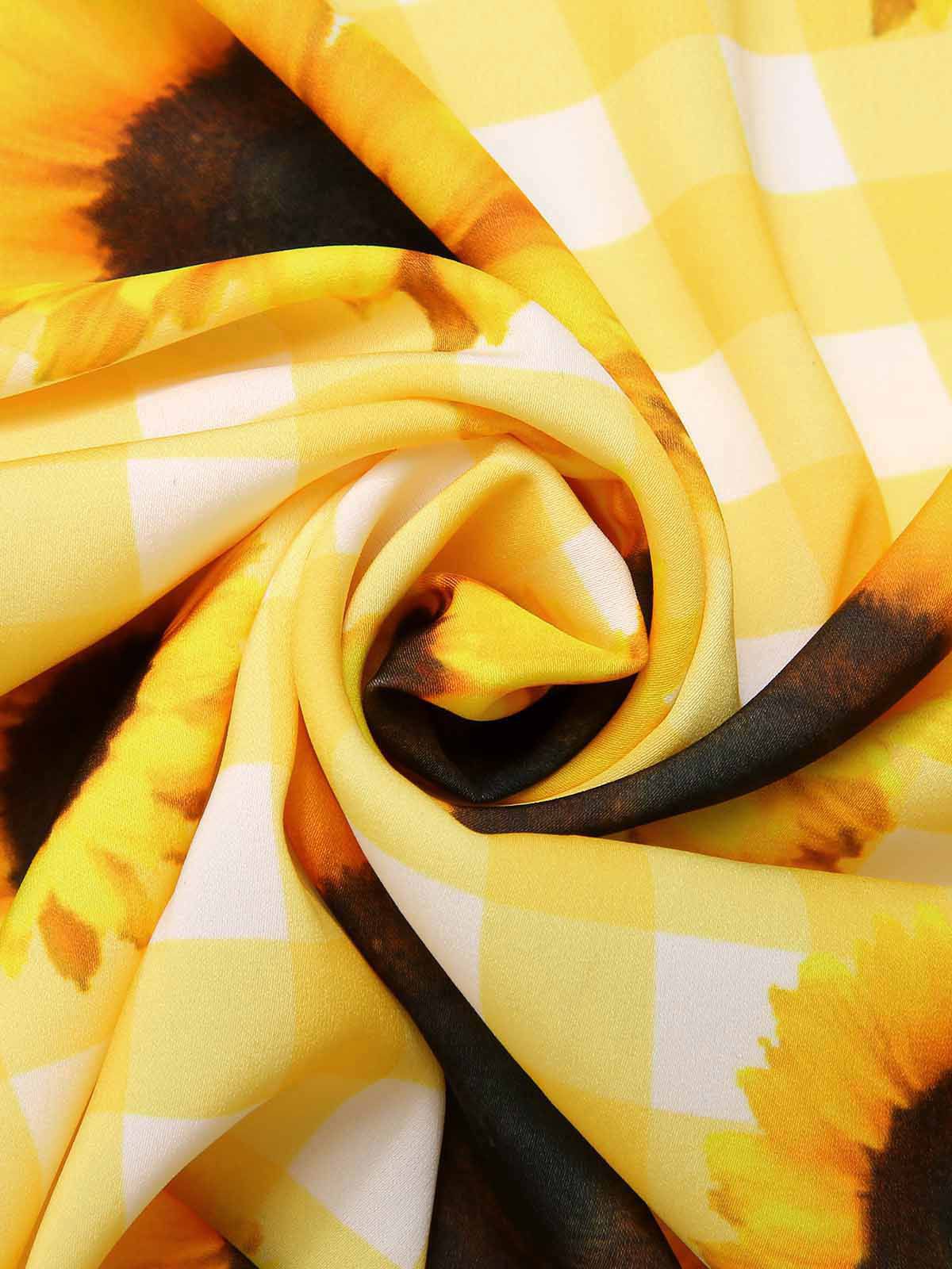 Robe dos nu jaune à carreaux tournesol des années 1950 - Image 7