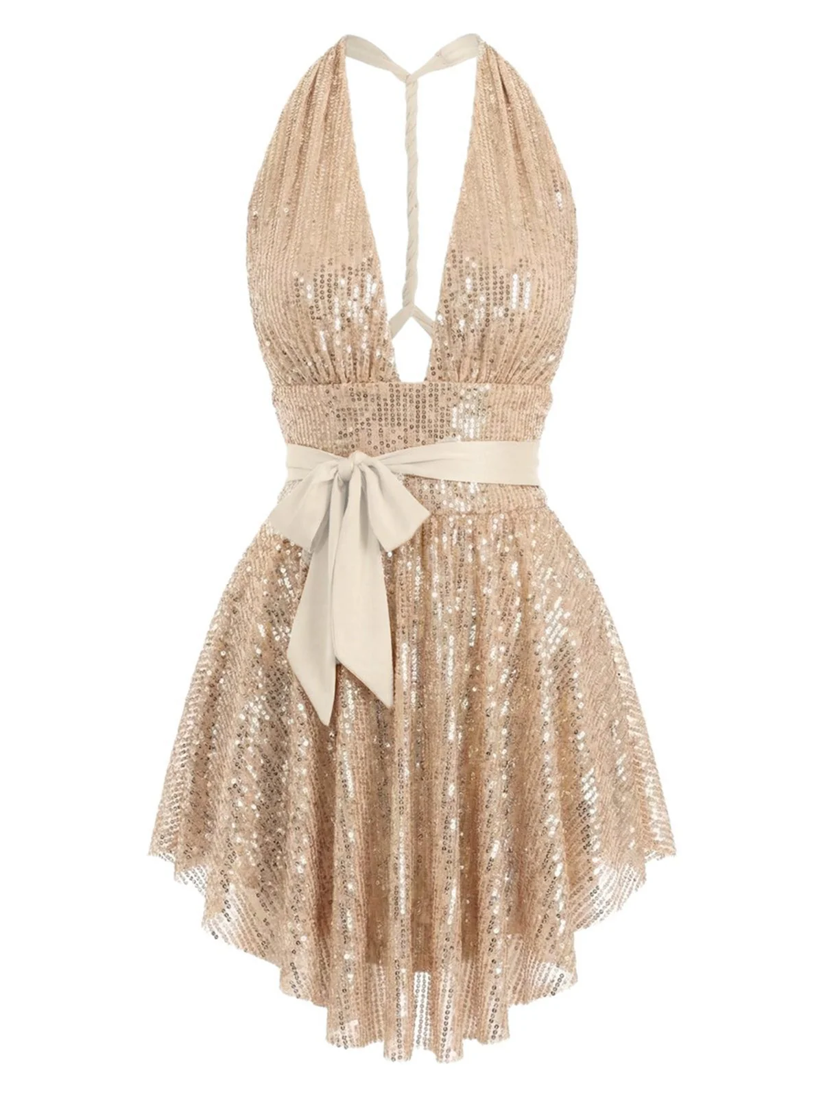 Robe dos nu plongeant à sequins et nœud 1960s - Image 2
