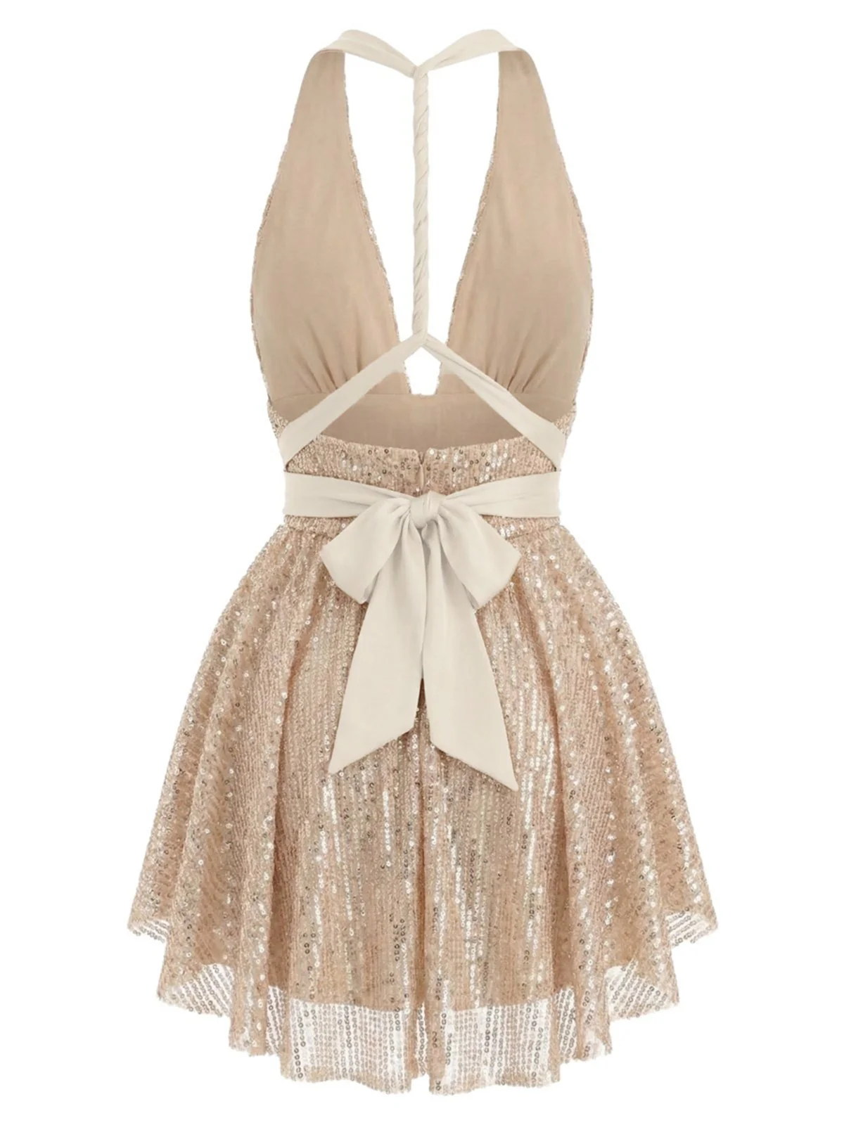 Robe dos nu plongeant à sequins et nœud 1960s - Image 3