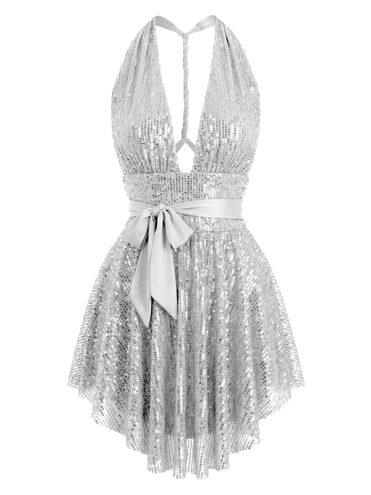 Robe dos nu plongeant à sequins et nœud 1960s - Image 4