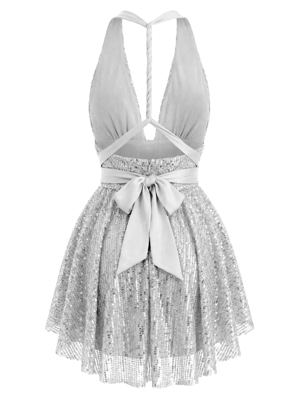 Robe dos nu plongeant à sequins et nœud 1960s - Image 5