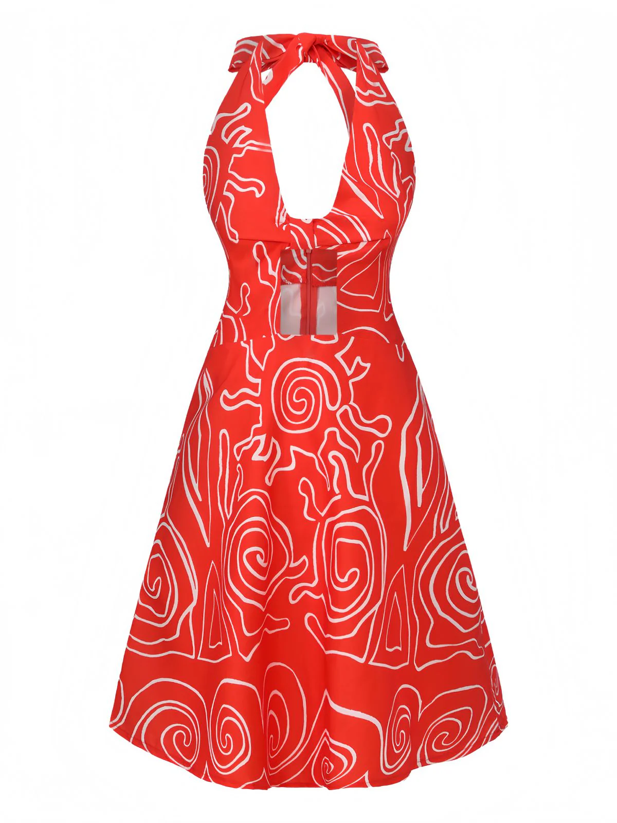 Robe dos nu rouge à imprimé abstrait découpes et torsades années 1960 - Image 2