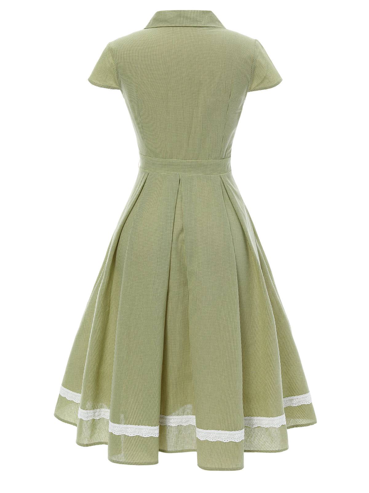 Robe en coton à carreaux vichy et dentelle verte des années 1940 - Image 5