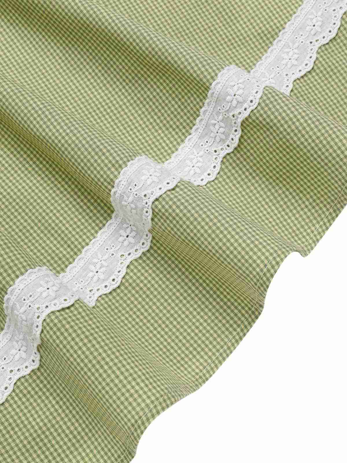 Robe en coton à carreaux vichy et dentelle verte des années 1940 - Image 7