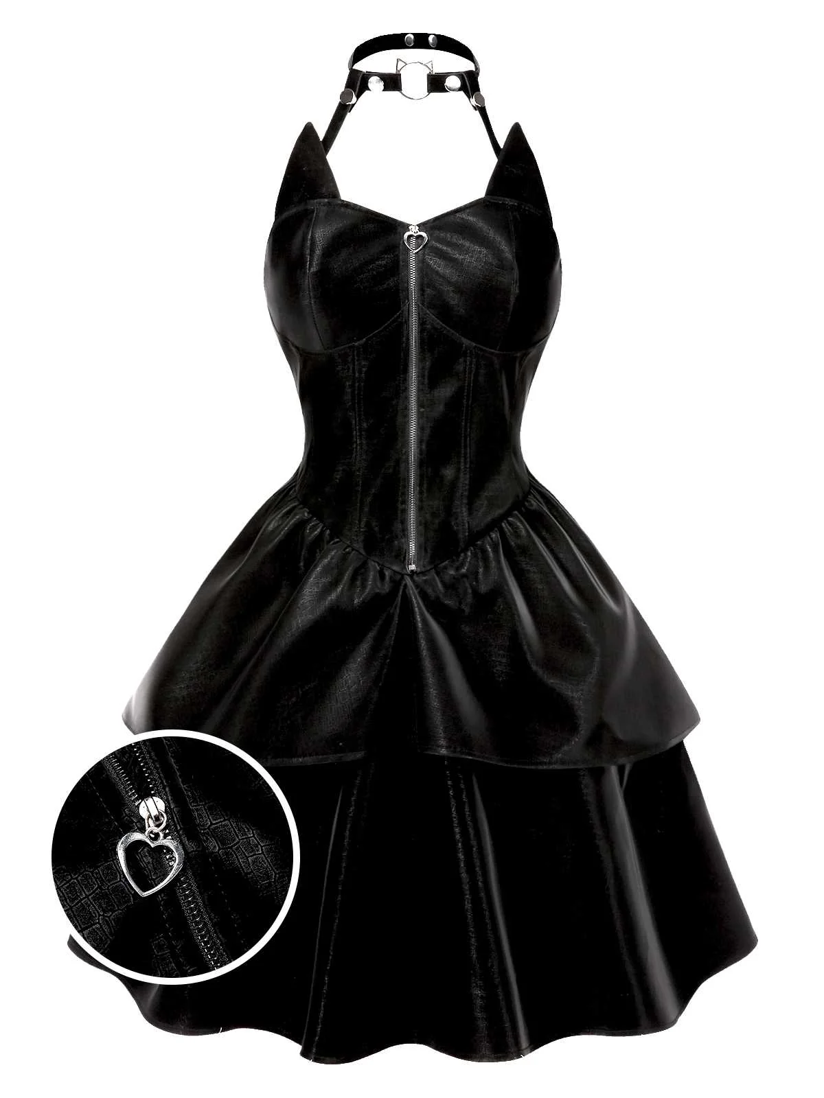 Robe en cuir noire fille chat Halloween années 1950 - Image 2