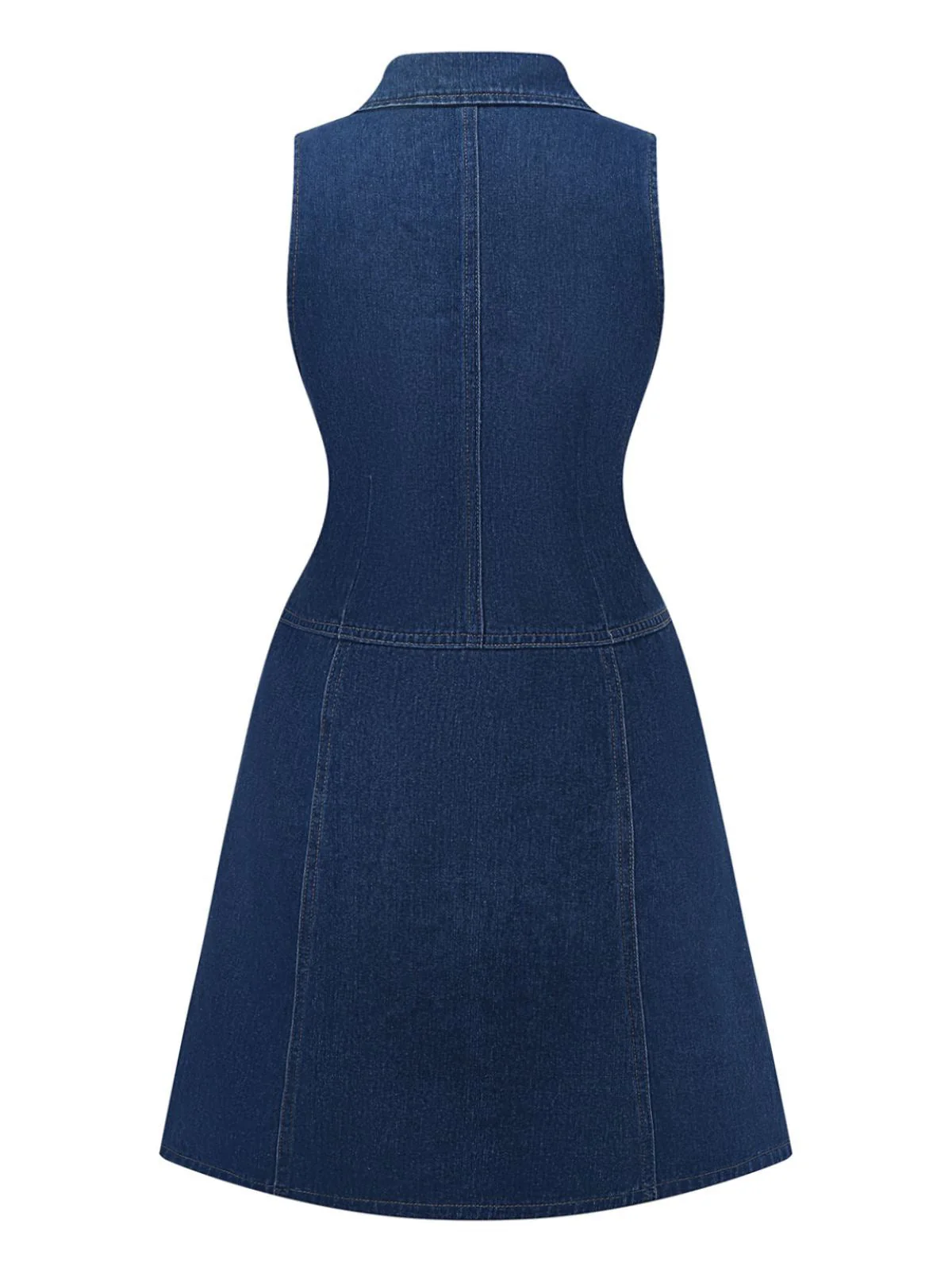 Robe en denim sans manches boutonnée bleu foncé des années 1970 - Image 2