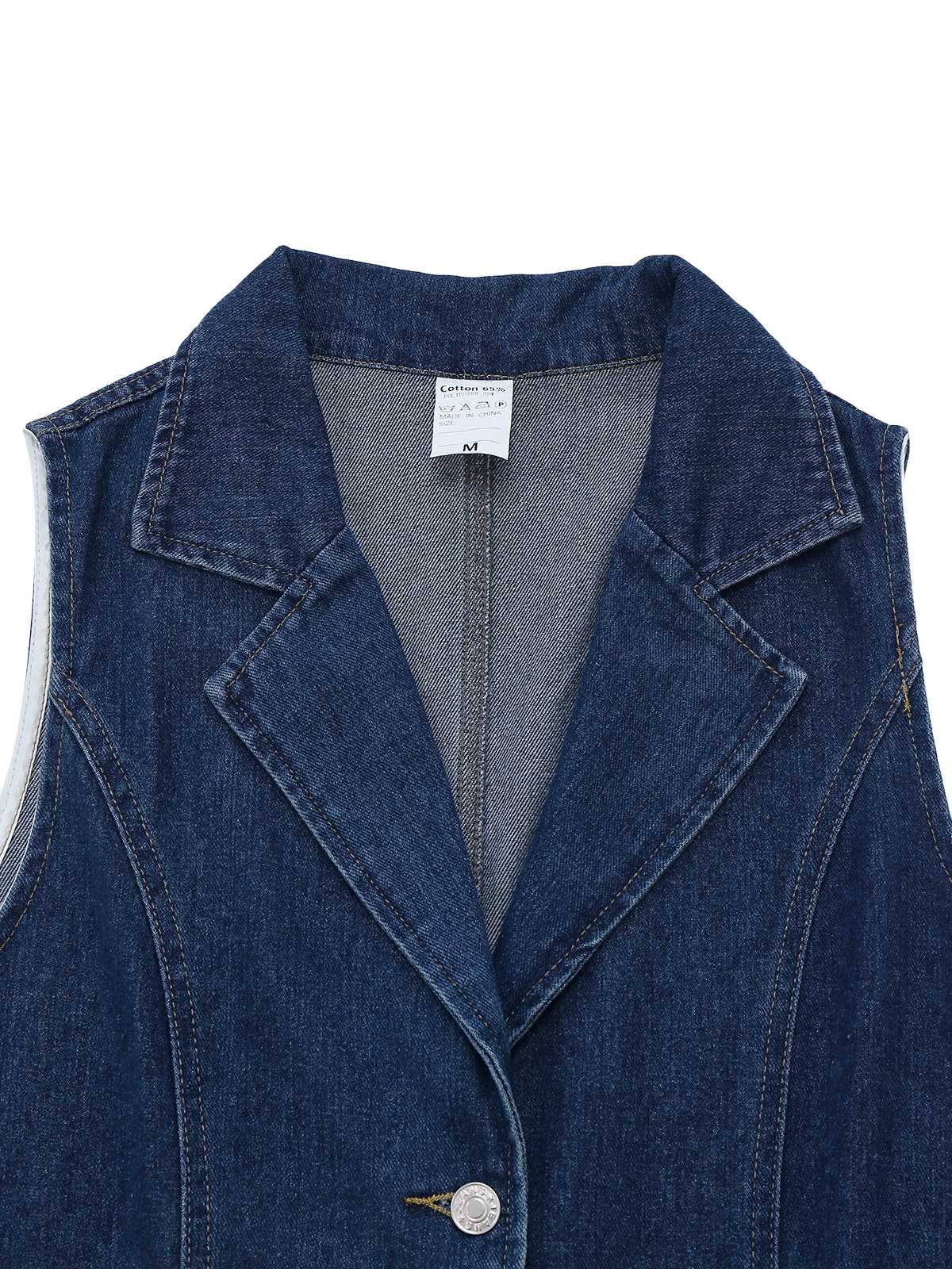 Robe en denim sans manches boutonnée bleu foncé des années 1970 - Image 3