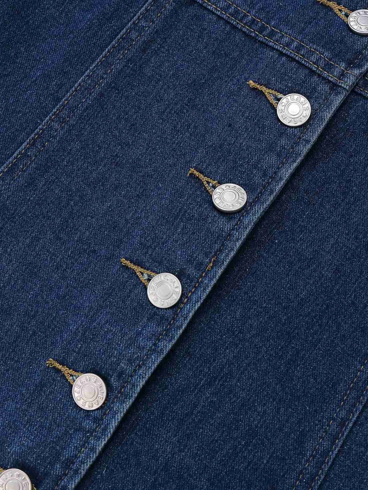 Robe en denim sans manches boutonnée bleu foncé des années 1970 - Image 4